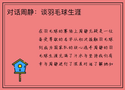 对话周静：谈羽毛球生涯