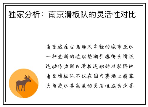 独家分析：南京滑板队的灵活性对比