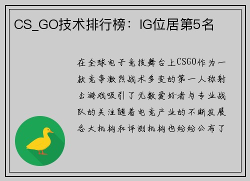 CS_GO技术排行榜：IG位居第5名