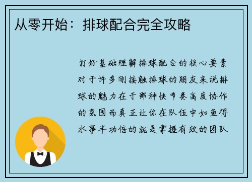 从零开始：排球配合完全攻略