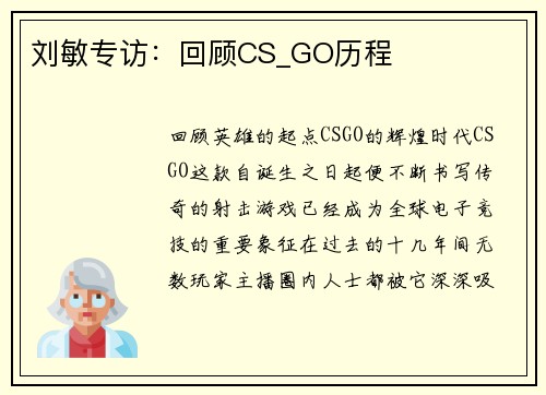 刘敏专访：回顾CS_GO历程